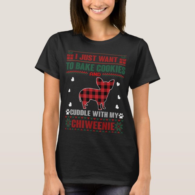 Camiseta Chiweenie Dog Cookie Perro Pajama Navidades feos S (Anverso)