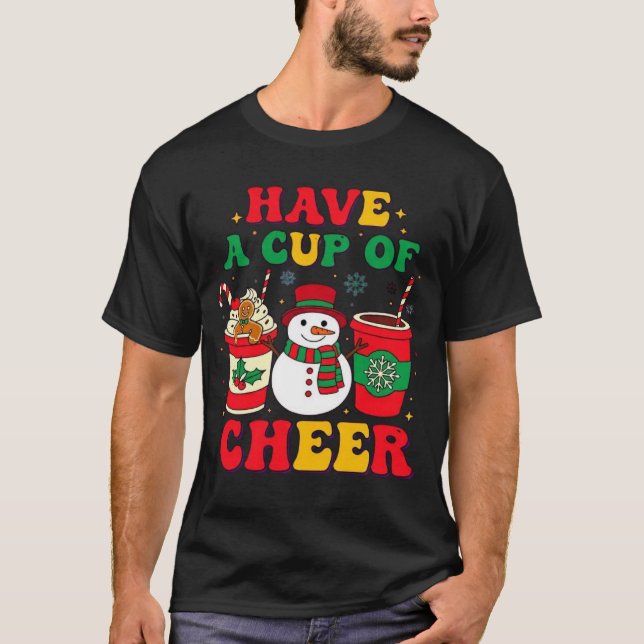 Camiseta Chocolate Caliente de Hombre de Nieve de Navidad R (Anverso)