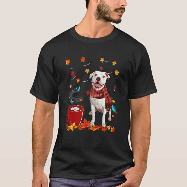 Camiseta Chocolate Caliente de Otoño Pitbull Blanco (Anverso)
