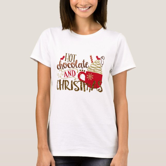 Camiseta Chocolate caliente y Navidad Purpurina de vacacion (Anverso)