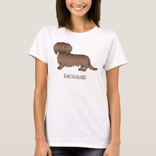Camiseta Chocolate de pelo largo Dachshund Cartoon Perro y