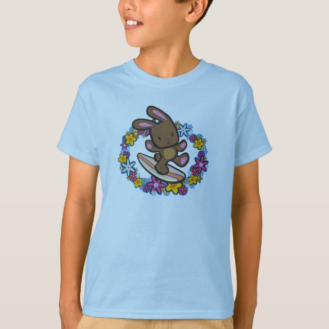 Camiseta Chocolate Hawaiian Surfing Bunny Personalizado Mul (Anverso)
