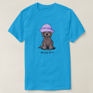 Camiseta Chocolate KiniArt Chica Goldendoodle en Gorra rosa