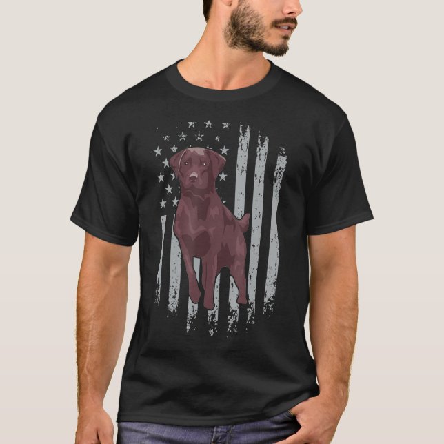 Camiseta Chocolate Lab Bandera Americana Marrón Labrador Pr (Anverso)