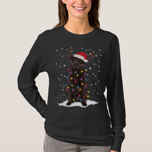 Camiseta Chocolate Lab Labrador Christmas Tree Light Pajama (Anverso)