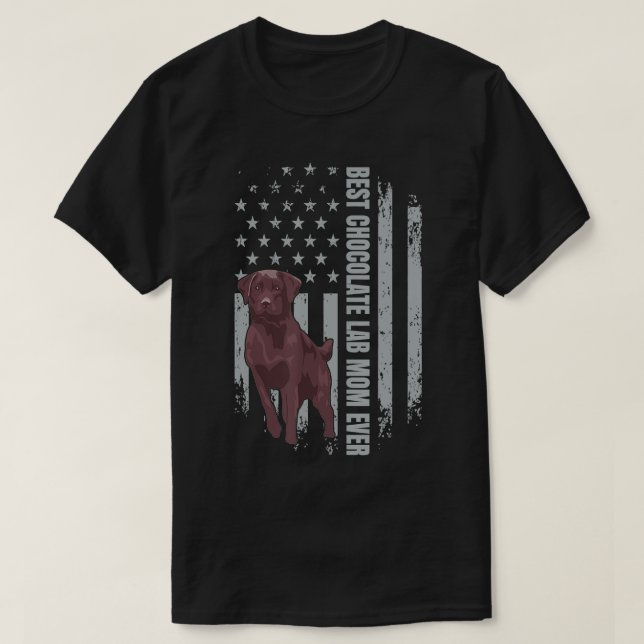 Camiseta Chocolate Lab Mamá Bandera Estadounidense Ret de L (Diseño del anverso)