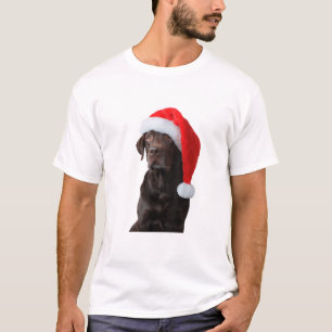 Camiseta Chocolate Lab Retrato de perro Santa Hat Cute Chri