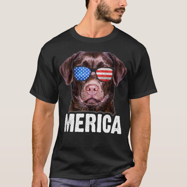 Camiseta Chocolate Lab USA 4 de julio Bandera estadounidens (Anverso)