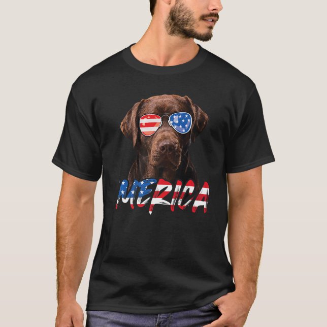 Camiseta Chocolate Labrador Bandera Americana Lab Perro 4 D (Anverso)