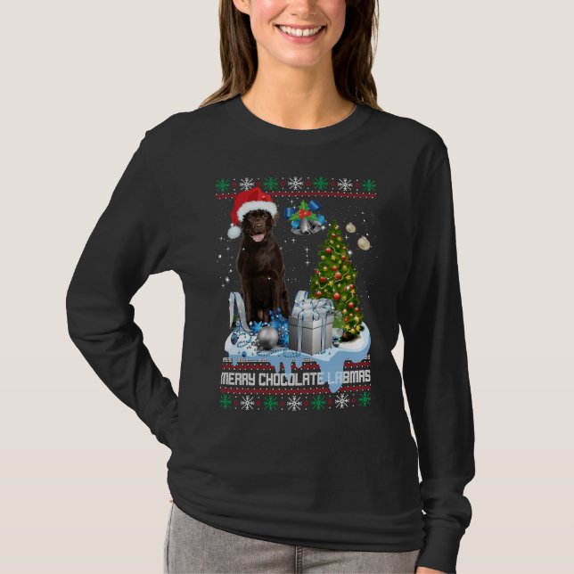 Camiseta Chocolate Labrador Santa Hat Navidades feos (Anverso)
