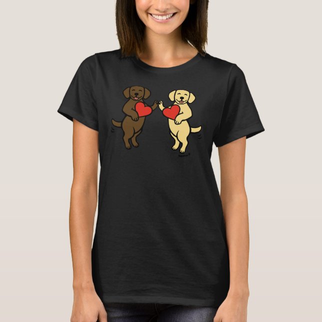 Camiseta Chocolate Labrador Y Amarillo Labrador Valentine (Anverso)