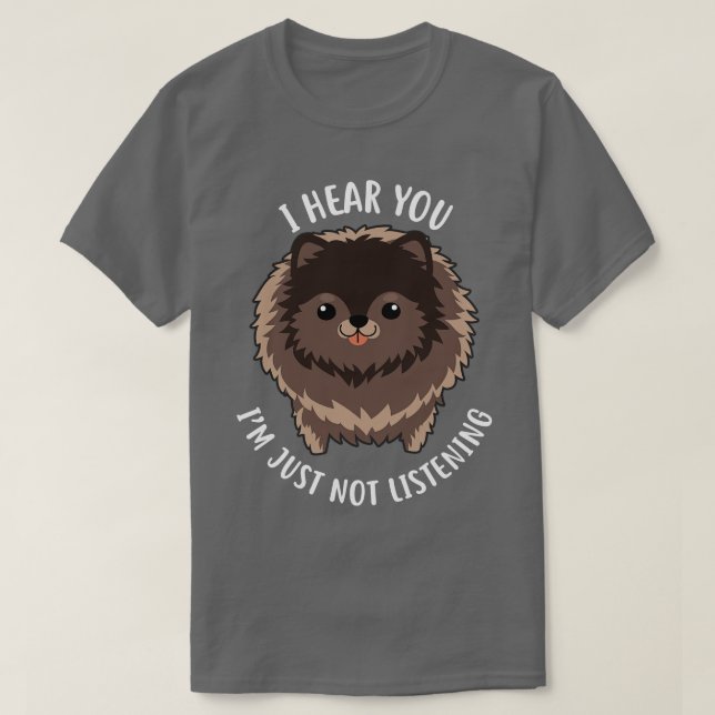 Camiseta Chocolate Perro Pomeraniano No Escucho (Diseño del anverso)