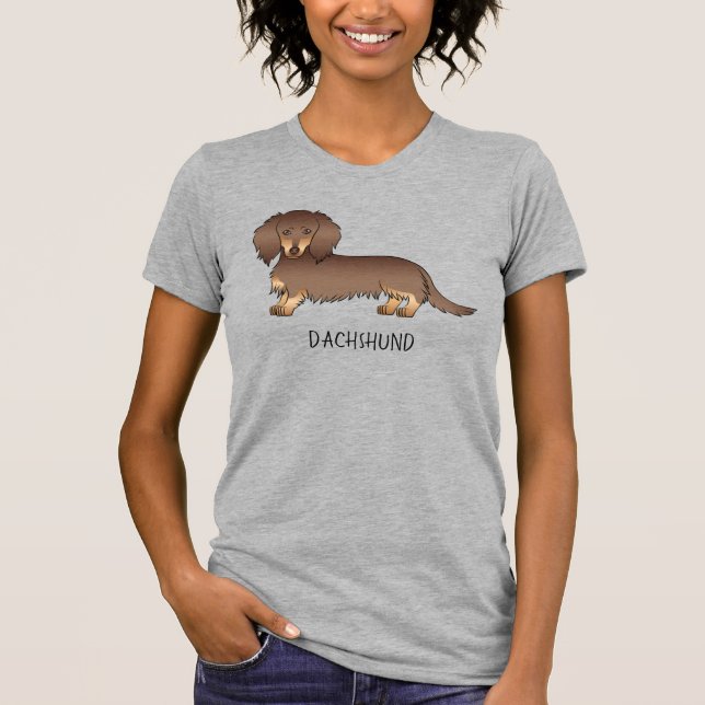 Camiseta Chocolate y tan larga cabellera Perro Dachshund y  (Anverso)
