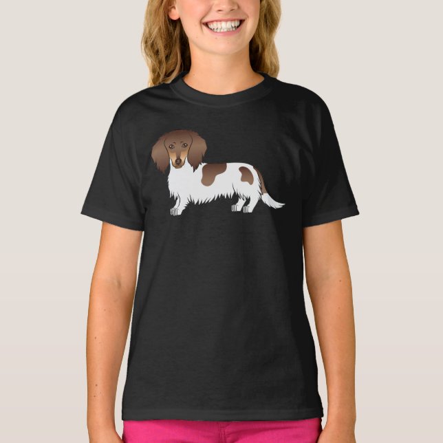 Camiseta Chocolate Y Tan Piebald Long Hair Dachshund Dog (Anverso)