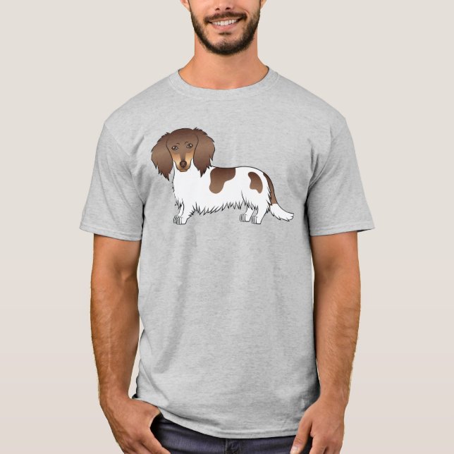 Camiseta Chocolate Y Tan Piebald Long Hair Dachshund Dog (Anverso)