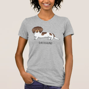 Camiseta Chocolate y Tan Piebald Long Hair Dachshund y text