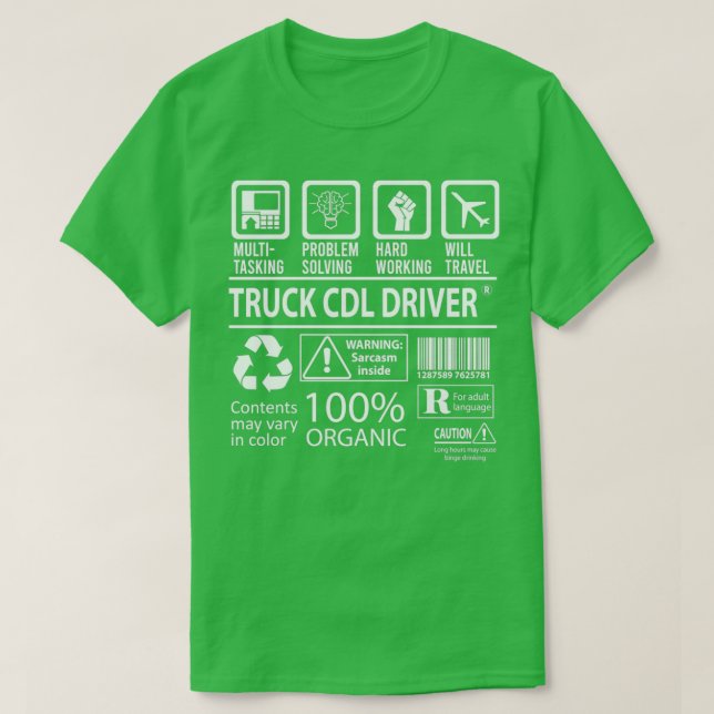 Camiseta Chófer de Cdl de camionetas Gift de trabajo certif (Diseño del anverso)