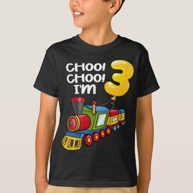 Camiseta Choo Choo Tengo 3 años de edad Tren de Locomotoras (Anverso)