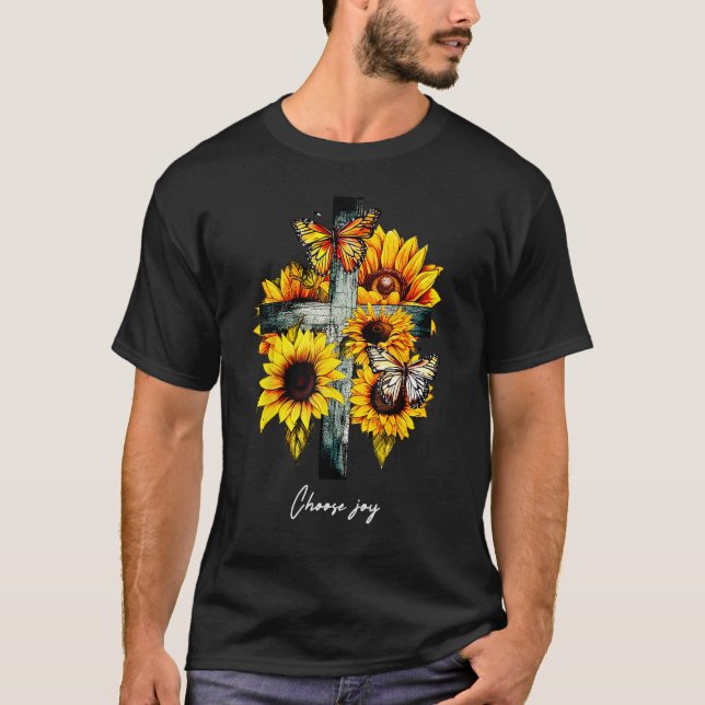 Camiseta Choose joy Cross Sunflowers Butterflies Christian (Anverso)