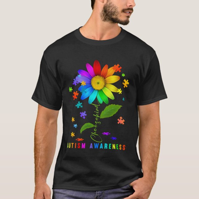 Camiseta Choose Kind Autism Awareness Sunflower Puzzle For  (Anverso)