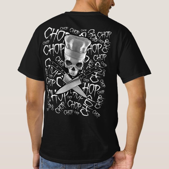 Camiseta Chop Chop Chop Funny Manic Chef Skull (Reverso)