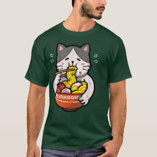 Camiseta Chopsticks de fideos de Ramen Cute gato gordo Kawa
