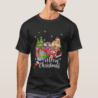 Camiseta Chow Chow Montando Camión Rojo Navidad Feliz Navid