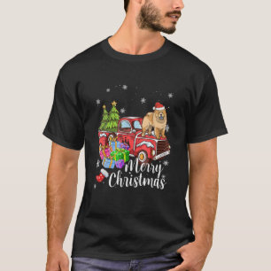 Camiseta Chow Chow Montando Camión Rojo Navidad Feliz Navid