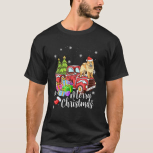 Camiseta Chow Chow Montando Camión Rojo Navidad Feliz Navid