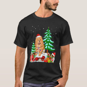 Camiseta Chow Chow Perro con Navidades Gorra Luz de árbol