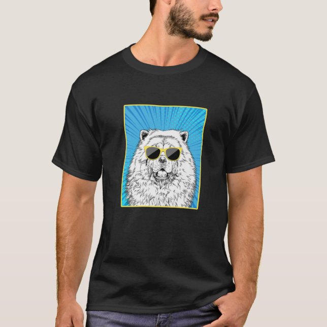 Camiseta Chow Chow Retrato Pop Art Dog Con Gafas De Sol (Anverso)