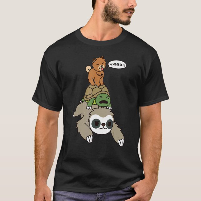Camiseta Chow Chow Riding Sloth Tortoise Dog (Anverso)