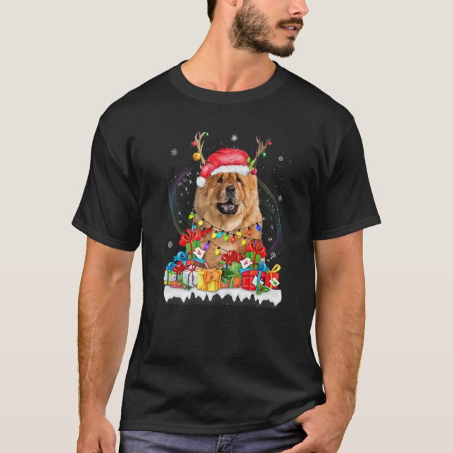 Camiseta Chow Chow Santa Hat Navidades de reno iluminan Paj (Anverso)