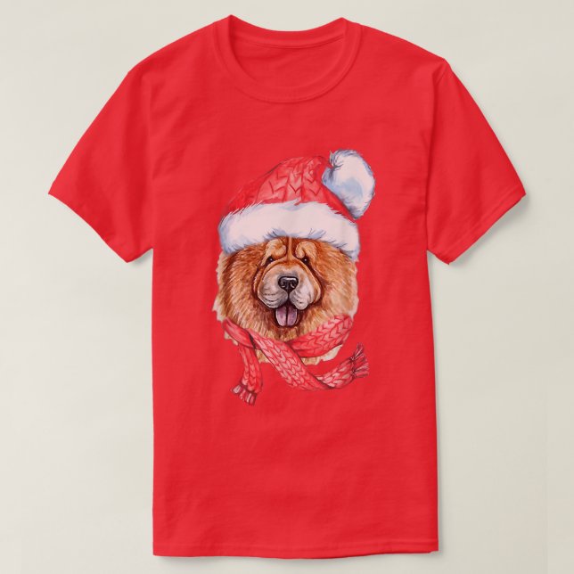 Camiseta Chow Chow Santa Hat Red Scarf Cute Dog Lover Chris (Diseño del anverso)