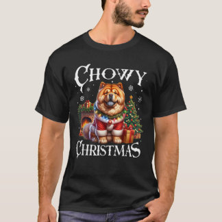 Camiseta Chow Chow Xmas Unisex Adultos Negro Pequeño Corto