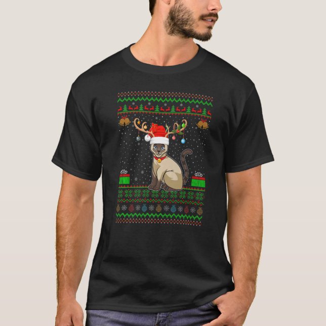 Camiseta Chris, un gato de reno con sombrero de Santa Hat q (Anverso)