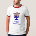 Camiseta Chrismukkah Candy Cane Menorah T-Shirt<br><div class="desc">El término "Chrismukkah" comenzó en 2003 en un programa de televisión llamado "The O.C." Se puede interpretar como (1) la mezcla de Navidades y Hanukkah durante la temporada de vacaciones en hogares donde uno es judío y uno es cristiano protestante. Es una manera de celebrar ambos lados de una familia...</div>