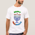Camiseta Chrismukkah Santa Hat Menorah T-Shirt<br><div class="desc">El término "Chrismukkah" comenzó en 2003 en un programa de televisión llamado "The O.C." Se puede interpretar como (1) la mezcla de Navidades y Hanukkah durante la temporada de vacaciones en hogares donde uno es judío y uno es cristiano protestante. Es una manera de celebrar ambos lados de una familia...</div>