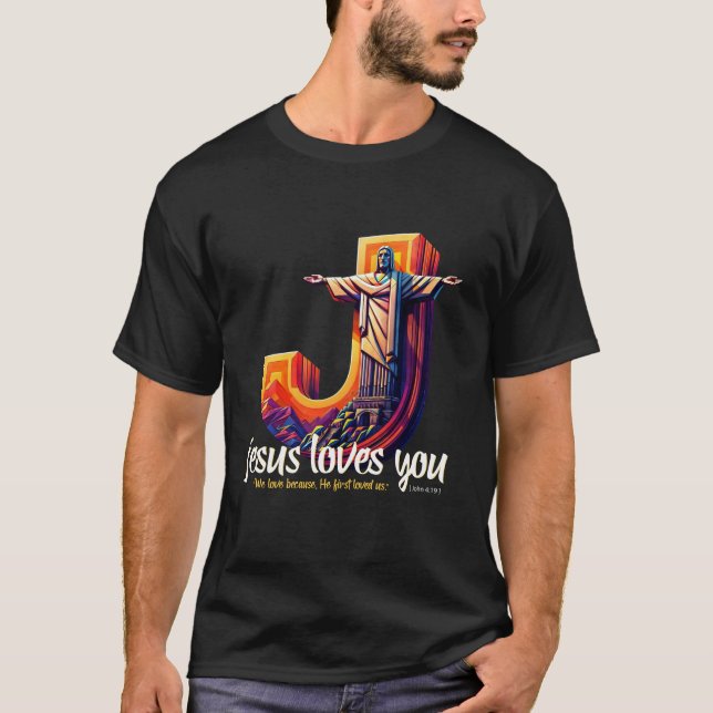Camiseta Christ the Redeemer statue standing within a J (Anverso)