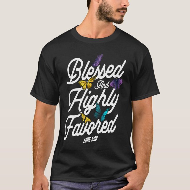 Camiseta Christian Bible Verse Luke 128 Flower Butterfly (Anverso)