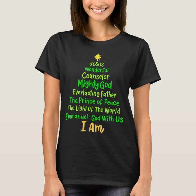 Camiseta Christian Christmas Jesus Bible Names Xmas Tree Sh (Anverso)
