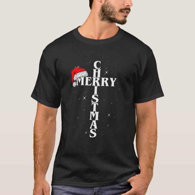 Camiseta Christian Christmas Santa hat Jesus Cross and snow (Anverso)