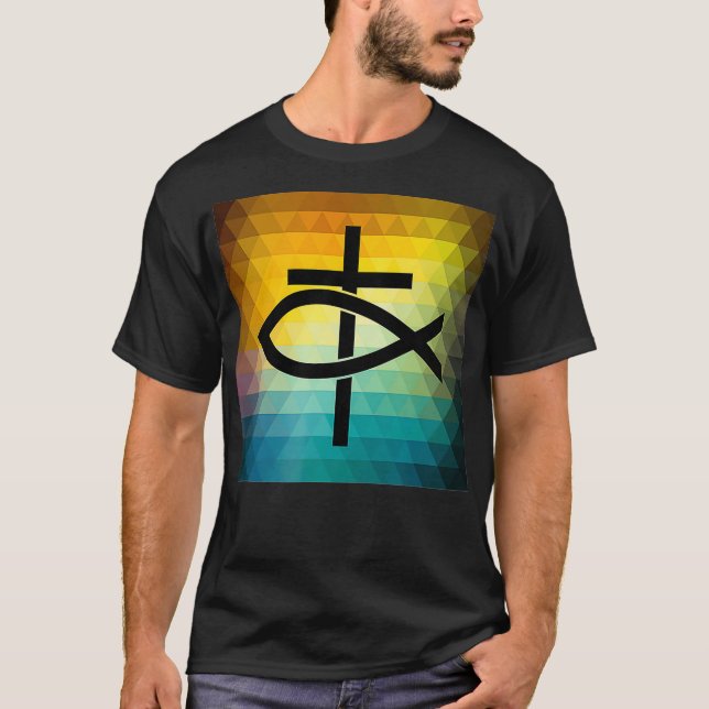 Camiseta Christian Cross and Jesus Fish Symbol  (Anverso)
