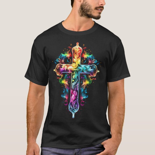 Camiseta Christian cross faith hope love Jesus church rainb (Anverso)