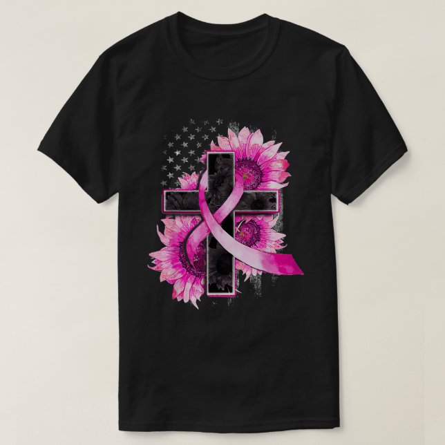 Camiseta Christian Cross Pink Ribbon Sunflower Breast Cance (Diseño del anverso)