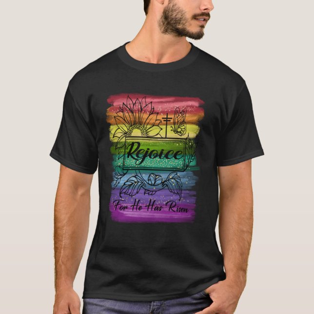 Camiseta Christian Easter Jesus Rejoice Fun He Is Risen Ins (Anverso)