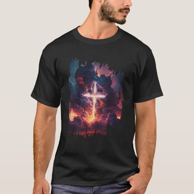 Camiseta Christian Easter Resurrection Jesus Lighting Relig (Anverso)