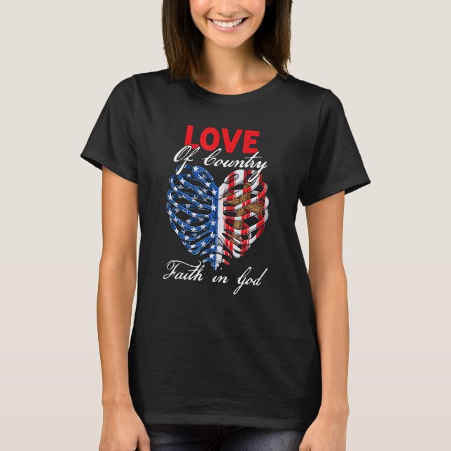 Camiseta Christian Faith In God Patriotic Heart Cross 4th o (Anverso)