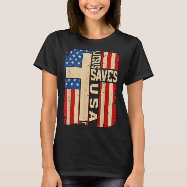 Camiseta Christian Faith Jesus Save Usa Patriotic American  (Anverso)