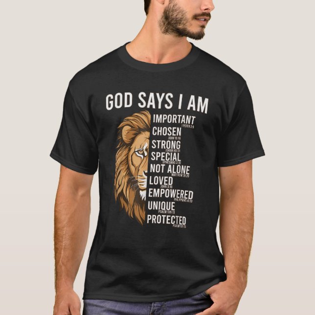 Camiseta Christian God Says I Am Lion Bible Verse Jesus Ble (Anverso)